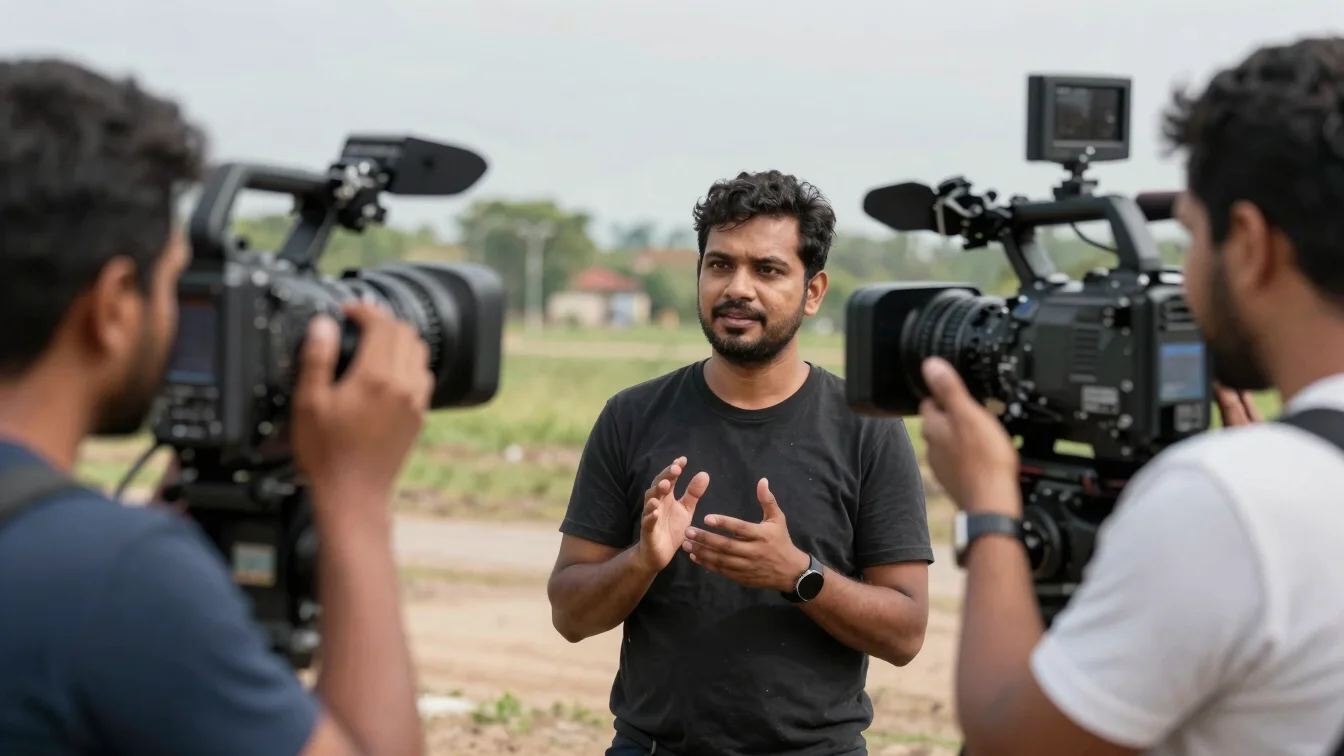 Documentary shot of a video journalist filming an interview on lo