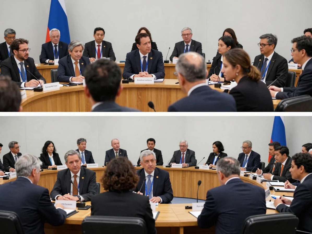 Documentary editorial photograph of an international diplomatic c