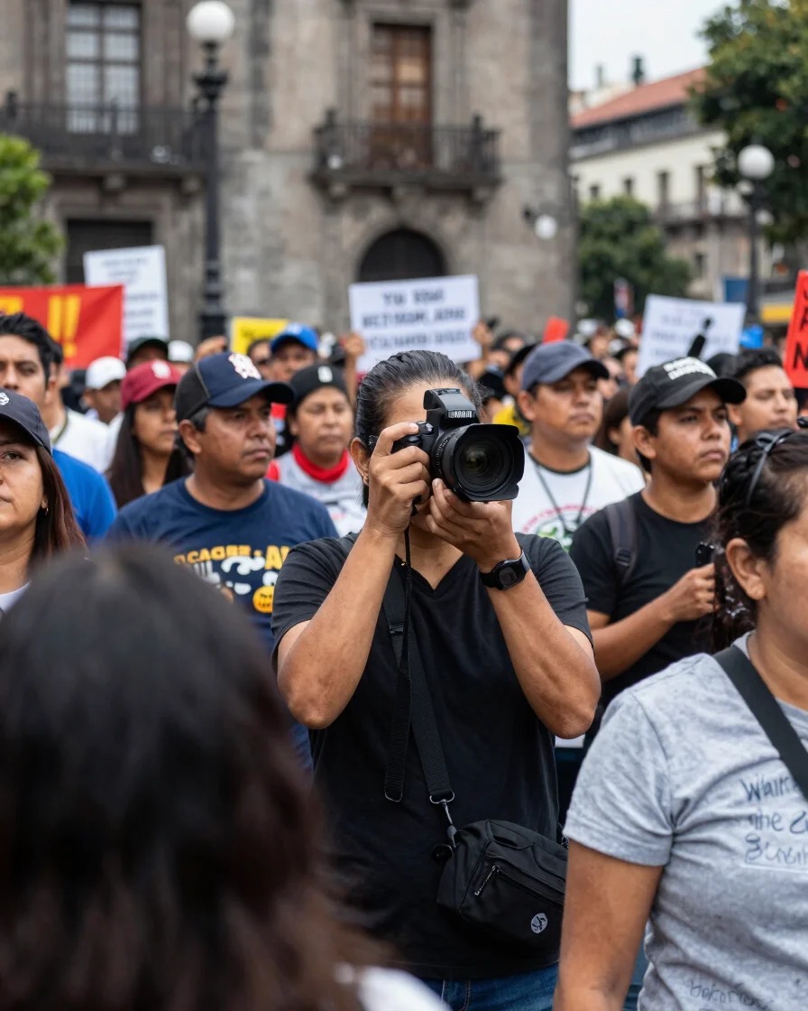 Journalistic photo of Mexico City's Zocalo during a peaceful prot